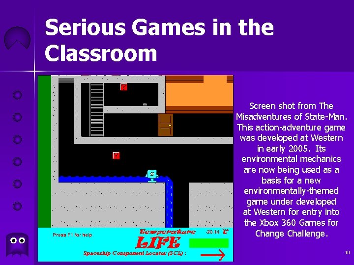 Serious Games in the Classroom Screen shot from The Misadventures of State-Man. This action-adventure