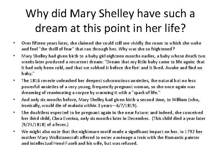 Why did Mary Shelley have such a dream at this point in her life?