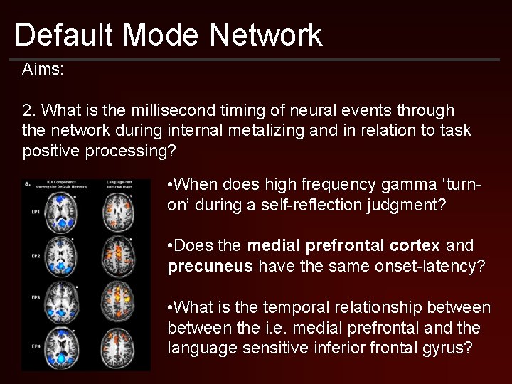 Default Mode Network Aims: 2. What is the millisecond timing of neural events through