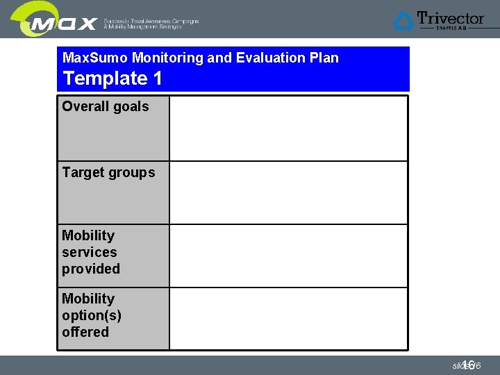 Max. Sumo Monitoring and Evaluation Plan Template 1 Overall goals Target groups Mobility services