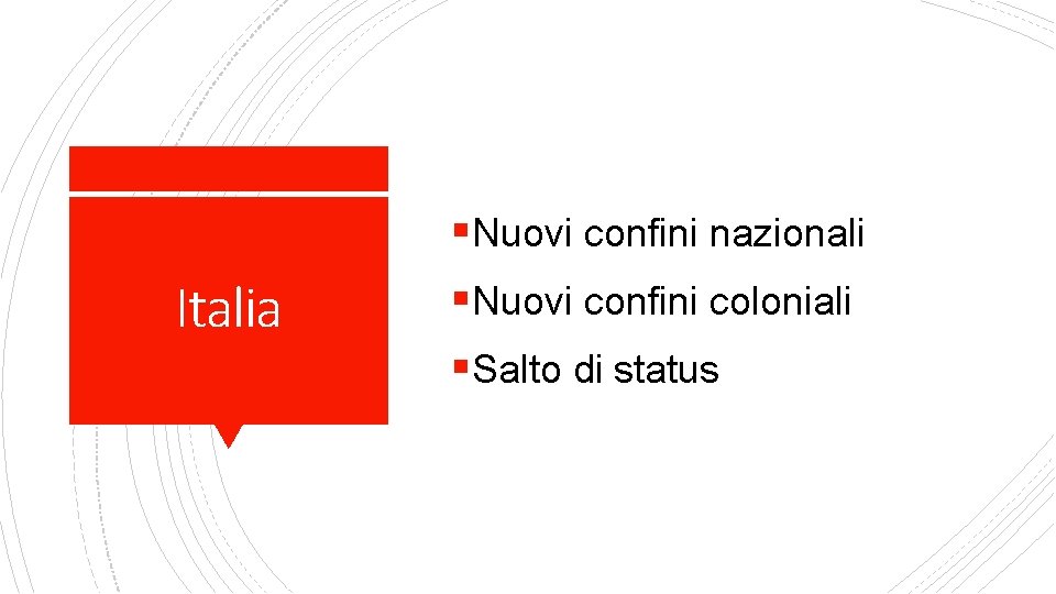 §Nuovi confini nazionali Italia §Nuovi confini coloniali §Salto di status 