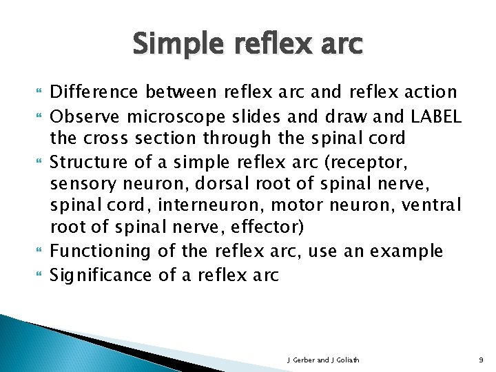 Simple reflex arc Difference between reflex arc and reflex action Observe microscope slides and