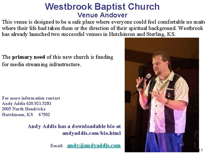 Westbrook Baptist Church Venue Andover This venue is designed to be a safe place