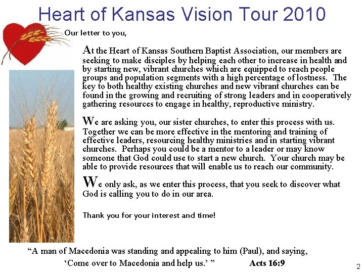 Heart of Kansas Vision Tour 2010 Our letter to you, At the Heart of