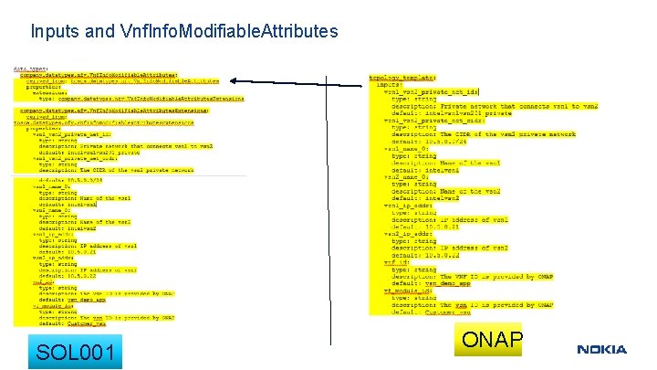 Inputs and Vnf. Info. Modifiable. Attributes SOL 001 18 © Nokia 2018 ONAP 