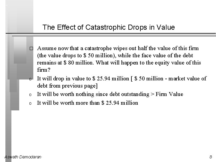The Effect of Catastrophic Drops in Value � o o o Assume now that The Effect of Catastrophic Drops in Value � o o o Assume now that