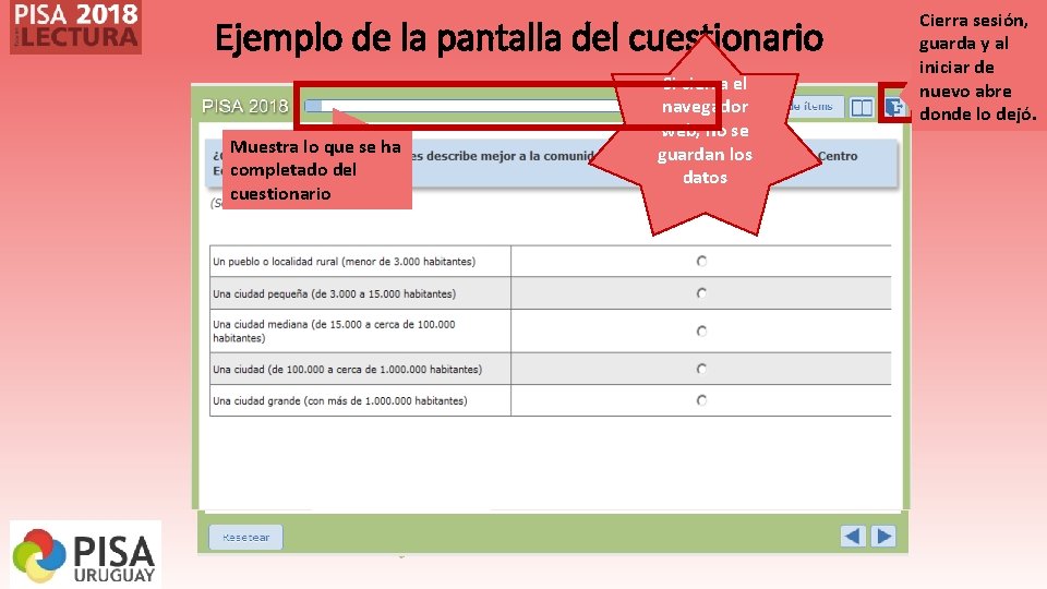 Ejemplo de la pantalla del cuestionario Muestra lo que se ha completado del cuestionario Ejemplo de la pantalla del cuestionario Muestra lo que se ha completado del cuestionario