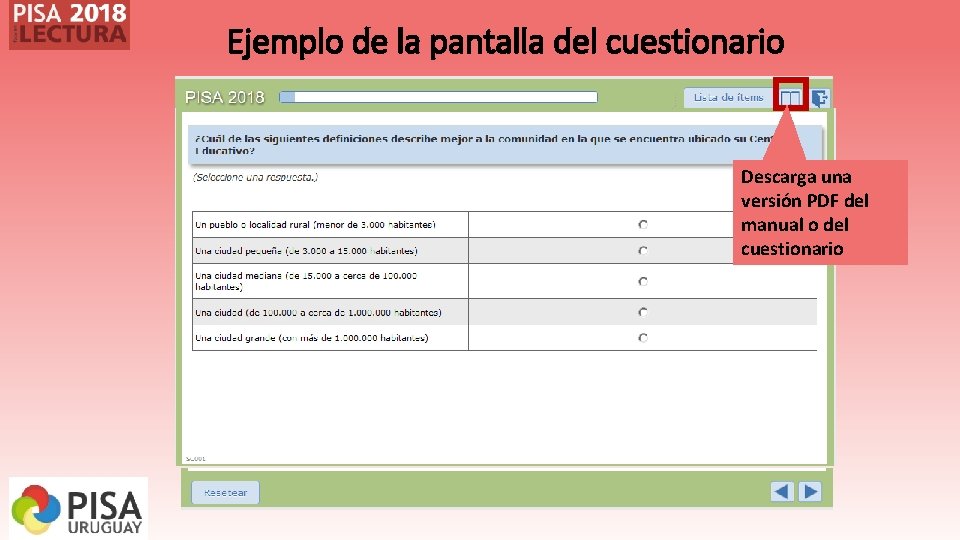 Ejemplo de la pantalla del cuestionario Descarga una versión PDF del manual o del Ejemplo de la pantalla del cuestionario Descarga una versión PDF del manual o del