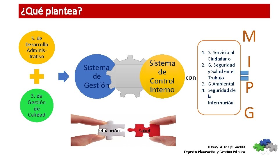 ¿Qué plantea? S. de Desarrollo Administrativo Sistema de Gestión S. de Gestión de Calidad