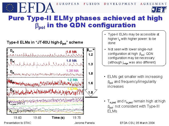 Pure Type-II ELMy phases achieved at high bpol in the QDN configuration • Type-II