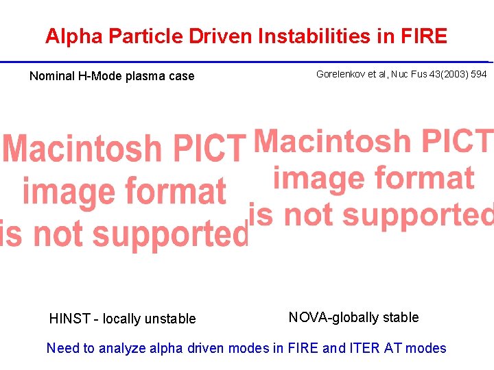 Alpha Particle Driven Instabilities in FIRE Nominal H-Mode plasma case HINST - locally unstable