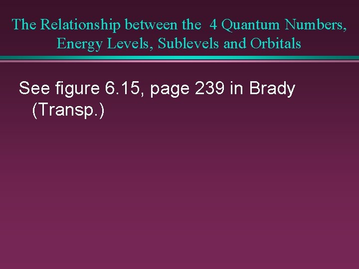 The Relationship between the 4 Quantum Numbers, Energy Levels, Sublevels and Orbitals See figure