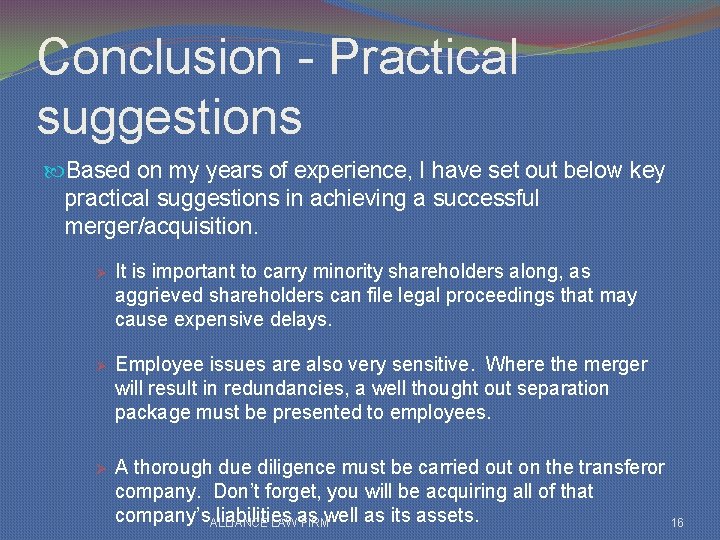 Conclusion - Practical suggestions Based on my years of experience, I have set out