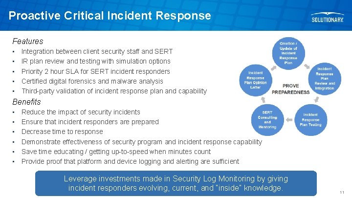 Proactive Critical Incident Response Features • • • Integration between client security staff and