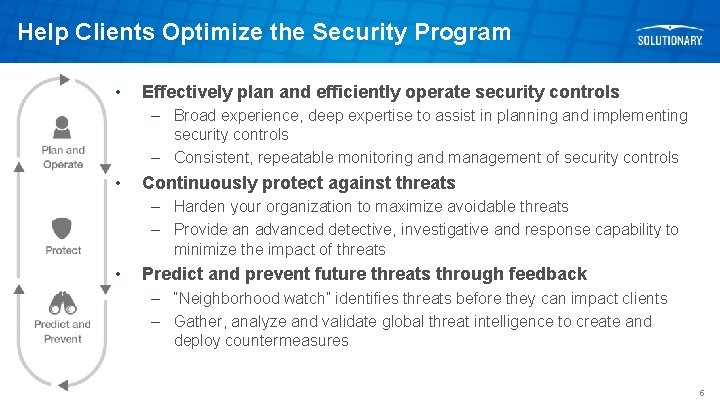 Help Clients Optimize the Security Program • Effectively plan and efficiently operate security controls