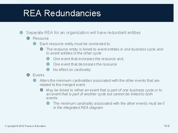 REA Redundancies Separate REA for an organization will have redundant entities Resource Each resource