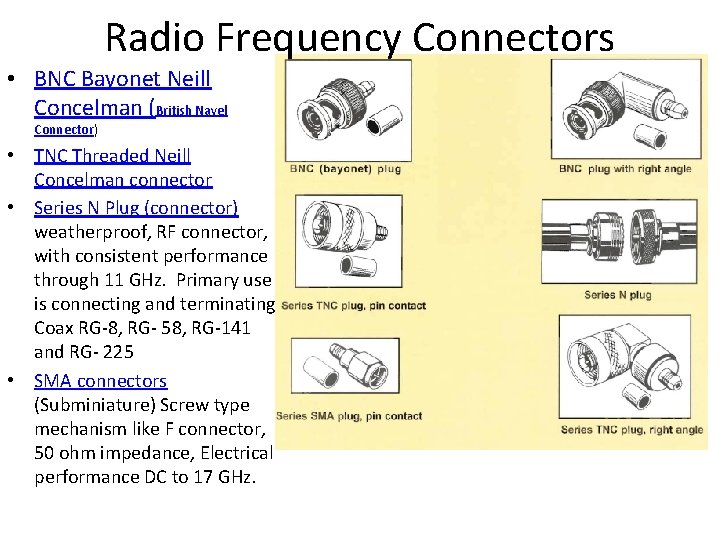 Radio Frequency Connectors • BNC Bayonet Neill Concelman (British Navel Connector) • TNC Threaded