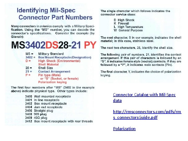 Connector Catalog with Mil-Spec data http: //rmsconnectors. com/pdfs/rm s_connectors. Guide. pdf Polarization 