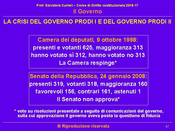 Prof. Salvatore Curreri – Corso di Diritto costituzionale 2016 -17 Il Governo LA CRISI Prof. Salvatore Curreri – Corso di Diritto costituzionale 2016 -17 Il Governo LA CRISI