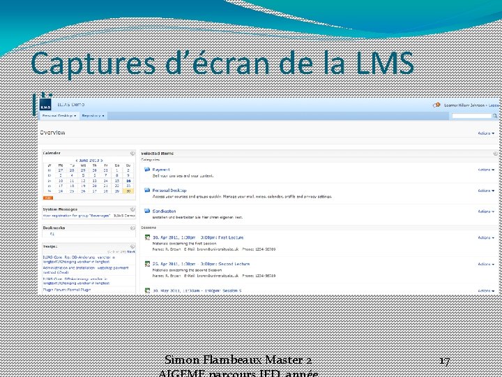 Captures d’écran de la LMS Ilias Simon Flambeaux Master 2 17 