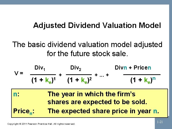 Adjusted Dividend Valuation Model The basic dividend valuation model adjusted for the future stock