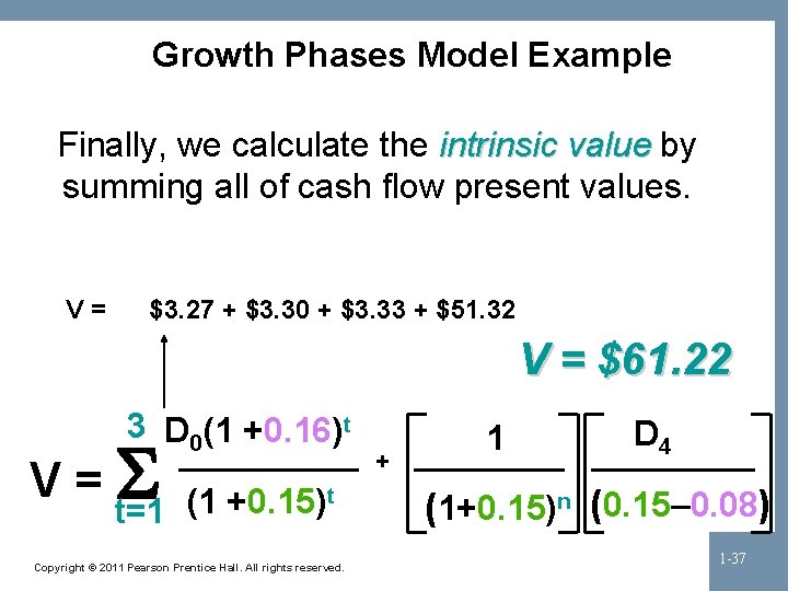 Growth Phases Model Example Finally, we calculate the intrinsic value by summing all of