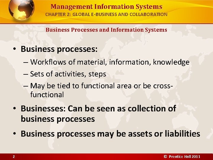 Management Information Systems CHAPTER 2: GLOBAL E-BUSINESS AND COLLABORATION Business Processes and Information Systems