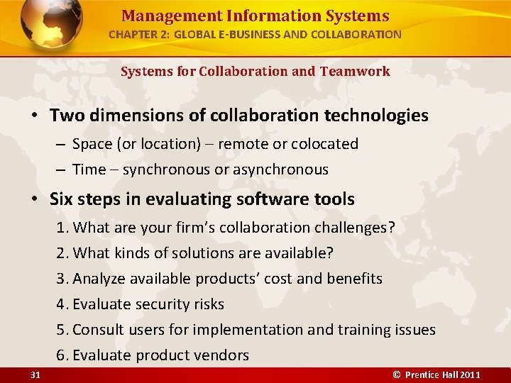 Management Information Systems CHAPTER 2: GLOBAL E-BUSINESS AND COLLABORATION Systems for Collaboration and Teamwork