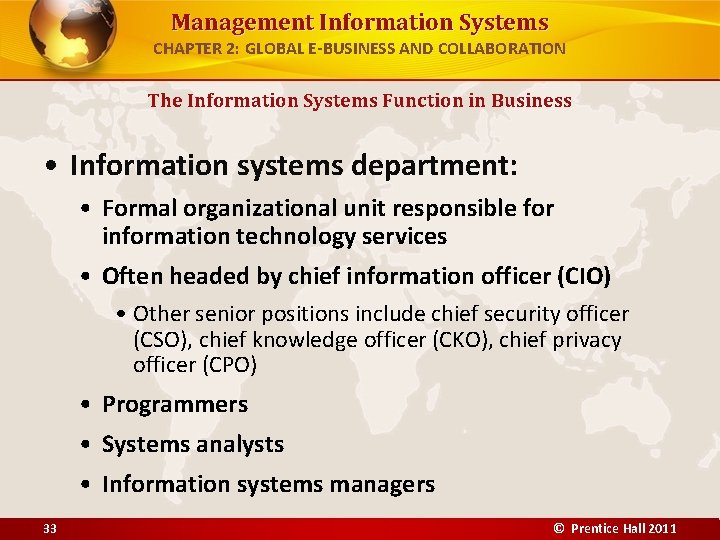 Management Information Systems CHAPTER 2: GLOBAL E-BUSINESS AND COLLABORATION The Information Systems Function in