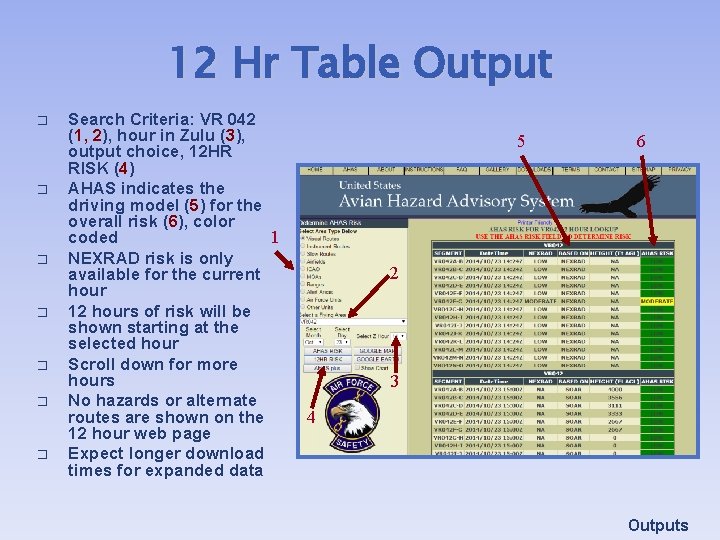 12 Hr Table Output � � � � Search Criteria: VR 042 (1, 2),