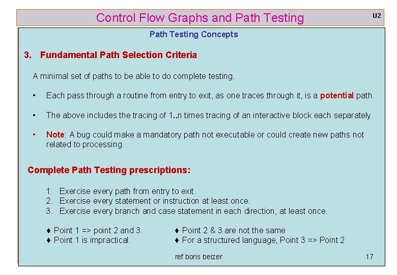 Control Flow Graphs and Path Testing U 2 Path Testing Concepts 3. Fundamental Path