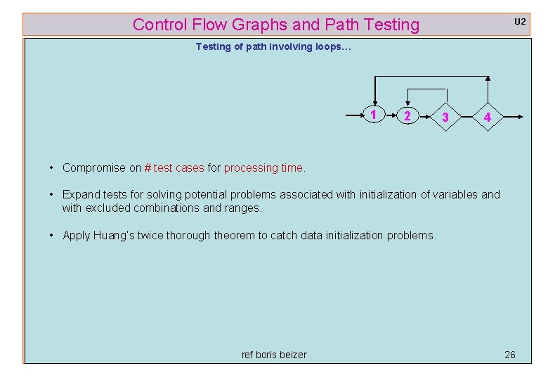 Control Flow Graphs and Path Testing U 2 Testing of path involving loops… 1