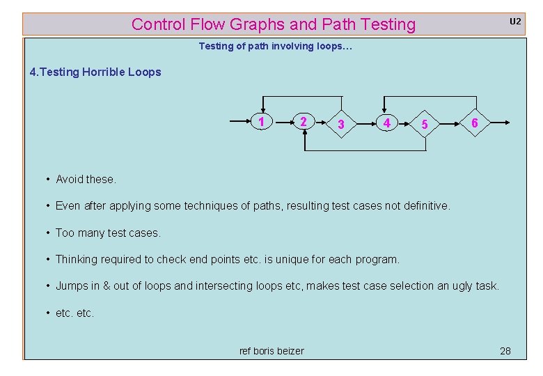 Control Flow Graphs and Path Testing U 2 Testing of path involving loops… 4.