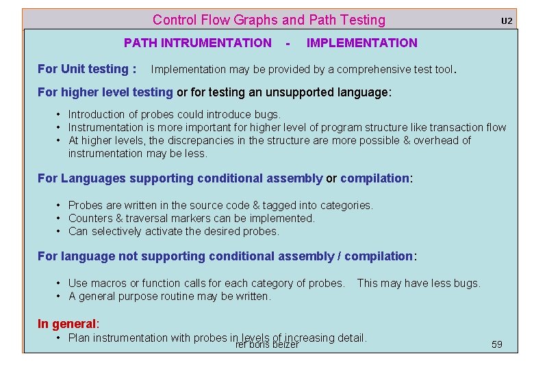 Control Flow Graphs and Path Testing PATH INTRUMENTATION For Unit testing : - U