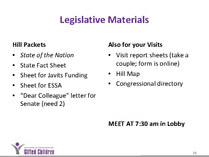 Legislative Materials Hill Packets • • • State of the Nation State Fact Sheet Legislative Materials Hill Packets • • • State of the Nation State Fact Sheet