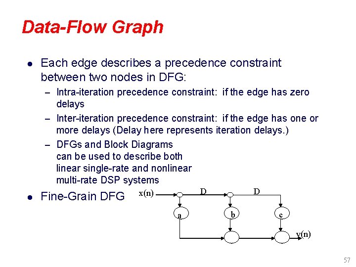 Data-Flow Graph l Each edge describes a precedence constraint between two nodes in DFG: