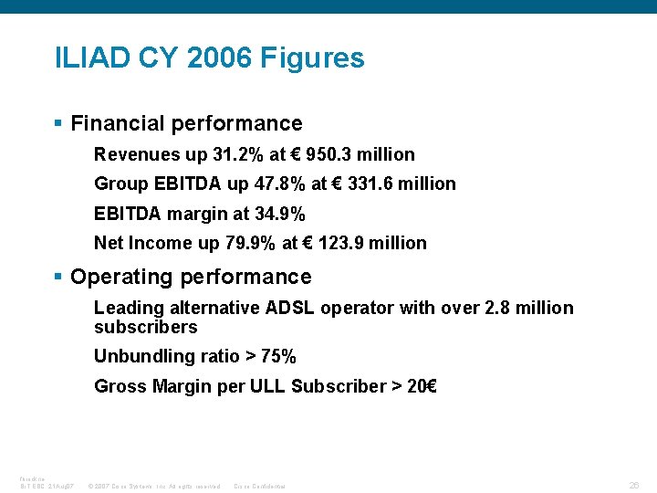 ILIAD CY 2006 Figures § Financial performance Revenues up 31. 2% at € 950.