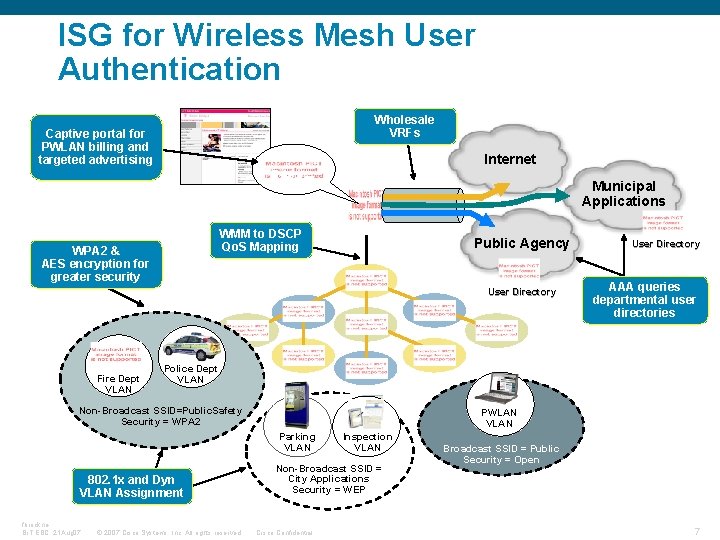 ISG for Wireless Mesh User Authentication Wholesale VRFs Captive portal for PWLAN billing and