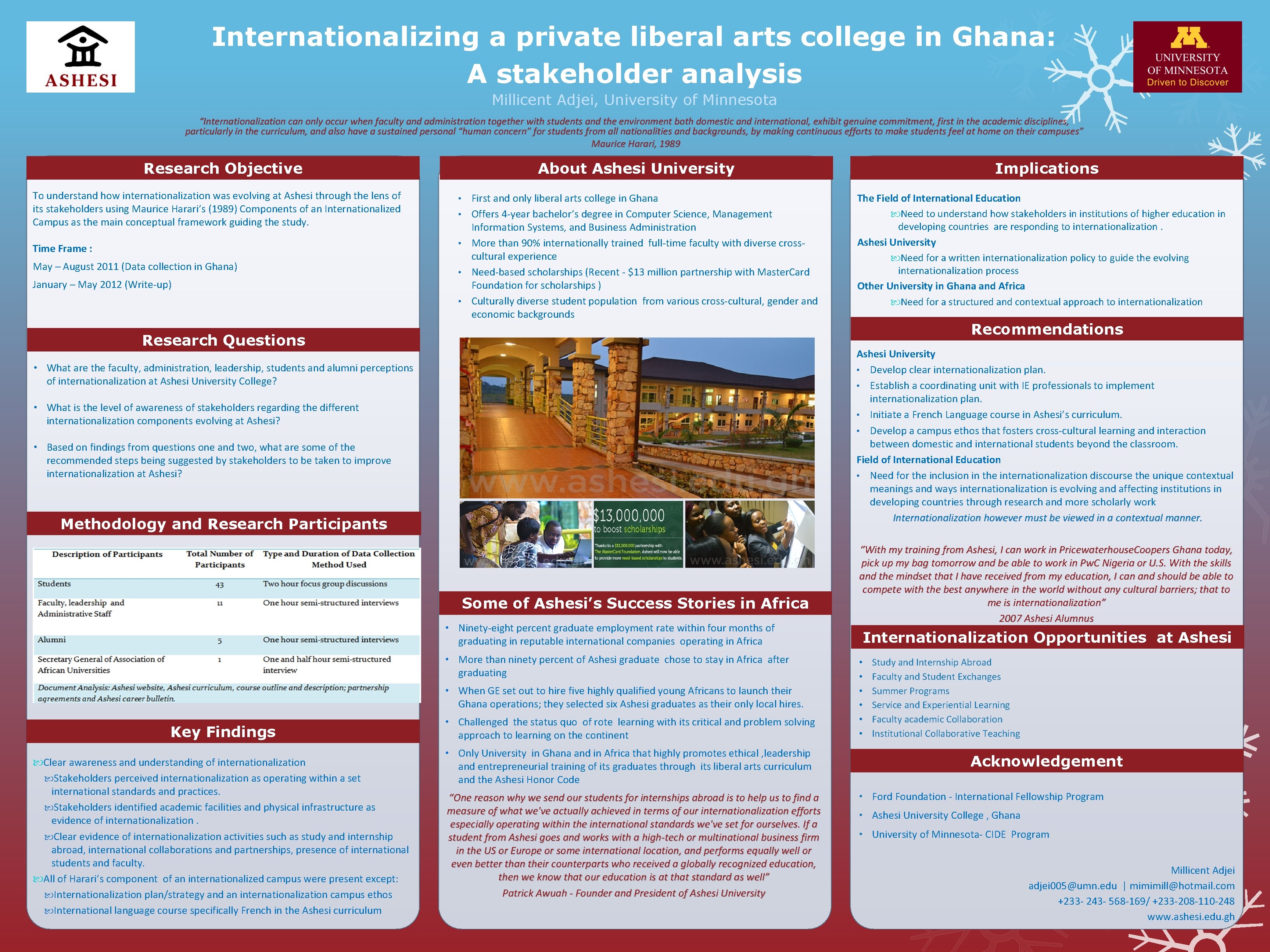 Internationalizing a private liberal arts college in Ghana: A stakeholder analysis Millicent Adjei, University