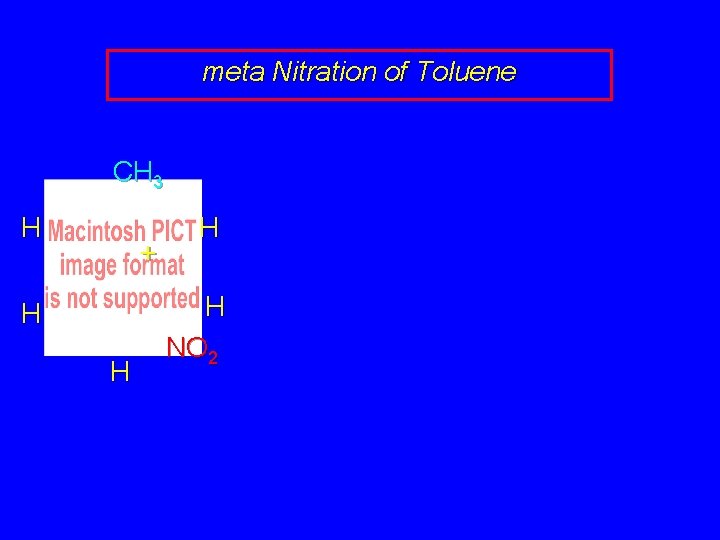 meta Nitration of Toluene CH 3 H + H H NO 2 