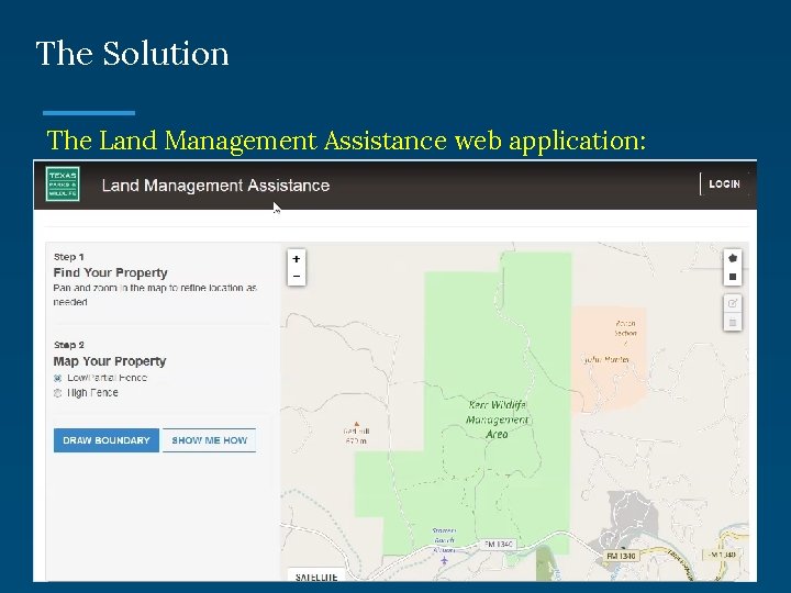 The Solution The Land Management Assistance web application: 