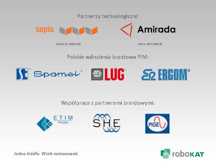 Partnerzy technologiczni: www. pl. sepia. de www. amirada. pl Polskie wdrożenia branżowe PIM: Współpraca