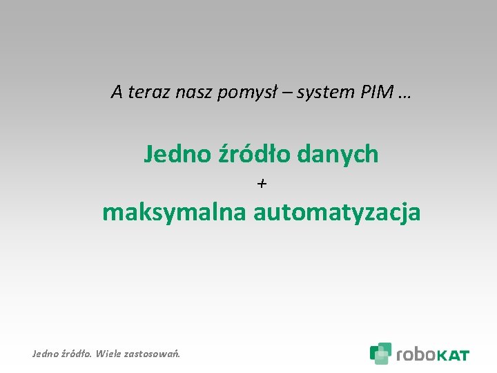 A teraz nasz pomysł – system PIM … Jedno źródło danych + maksymalna automatyzacja