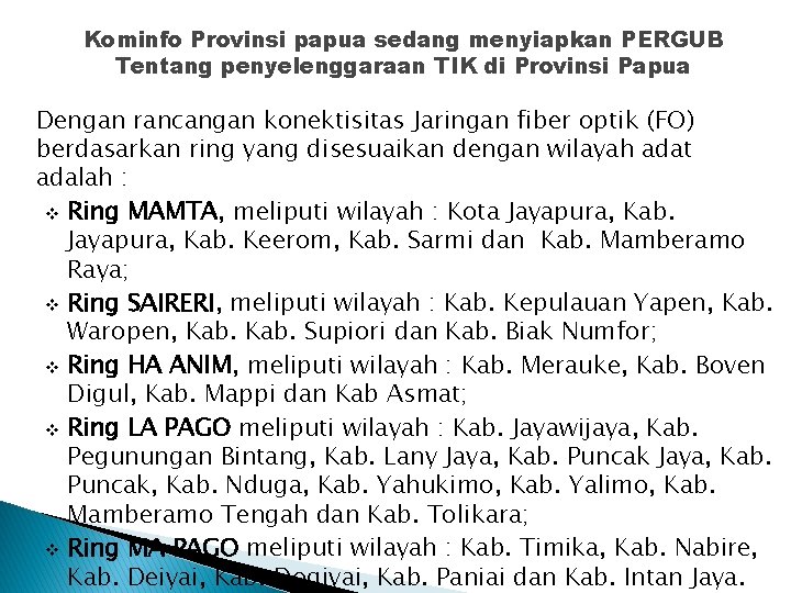 Kominfo Provinsi papua sedang menyiapkan PERGUB Tentang penyelenggaraan TIK di Provinsi Papua Dengan rancangan