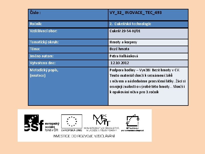 Číslo : VY_32_ INOVACE_ TEC_493 Ročník: 2. Cukrářská technologie Vzdělávací obor: Cukrář 29 -54