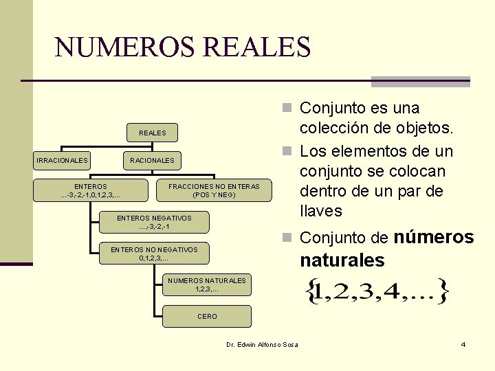 NUMEROS REALES n Conjunto es una REALES IRRACIONALES ENTEROS …-3, -2, -1, 0, 1, NUMEROS REALES n Conjunto es una REALES IRRACIONALES ENTEROS …-3, -2, -1, 0, 1,