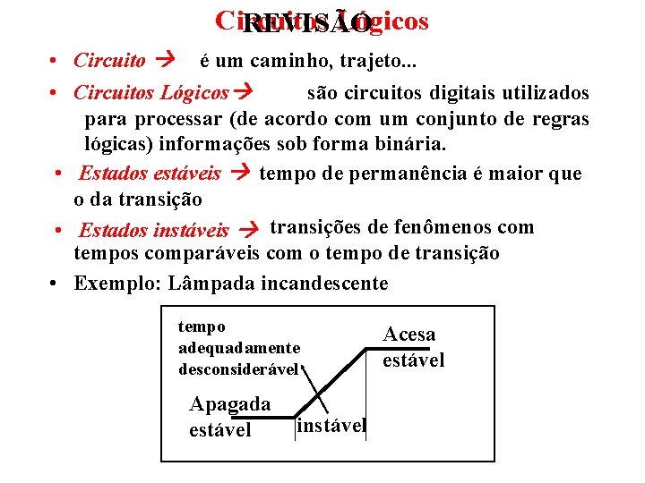 Circuitos Lógicos REVISÃO • Circuito é um caminho, trajeto. . . • Circuitos Lógicos