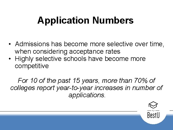 Application Numbers • Admissions has become more selective over time, when considering acceptance rates
