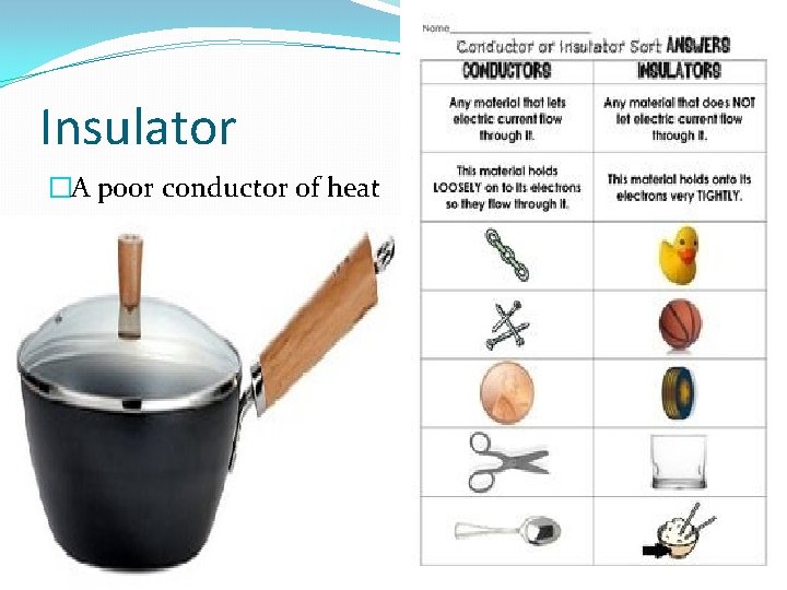 Insulator �A poor conductor of heat 