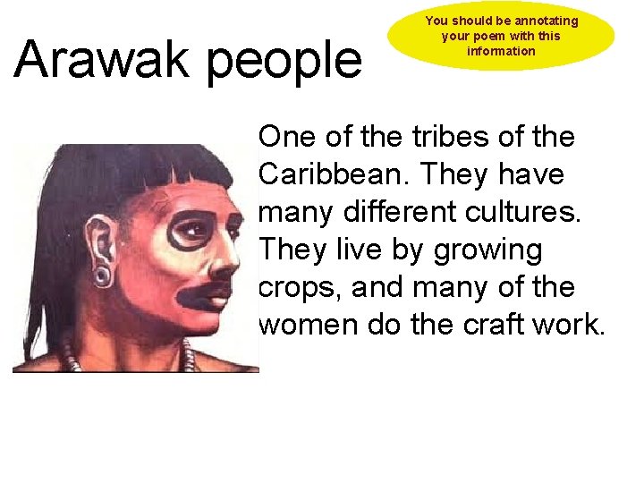 Arawak people You should be annotating your poem with this information One of the